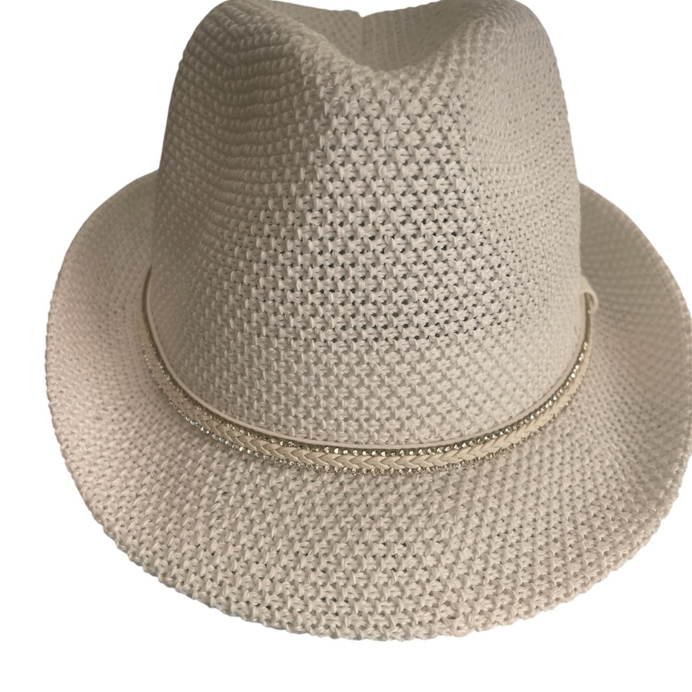 Straw rhinestone band hat WHITE ONLY